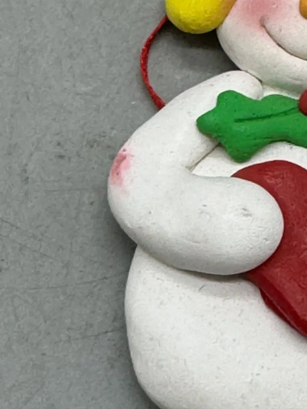 Handmade Christmas Clay Snowman Holding Red Heart Ornament 3
